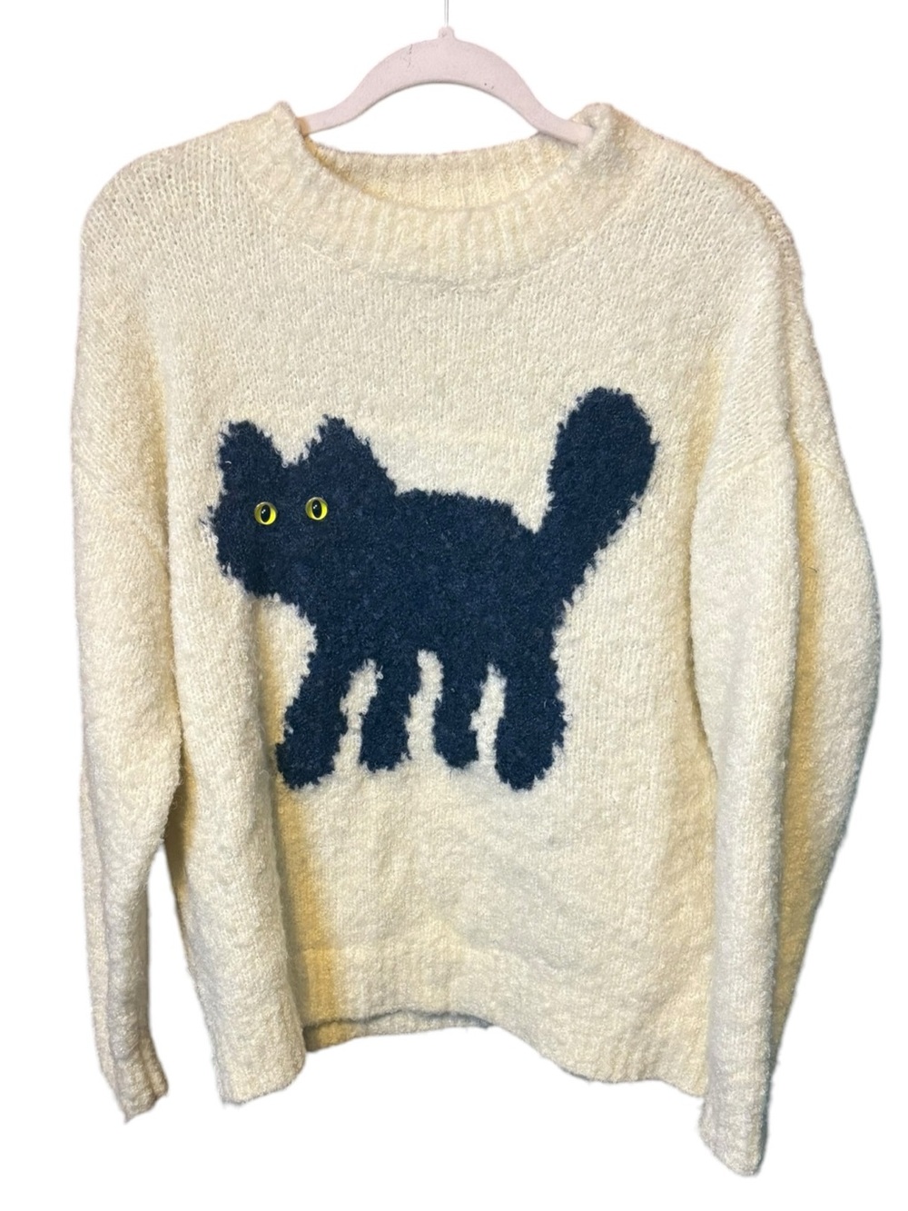 CIDER Fuzzy Black Cat Sweater Size Small Wool Blend Whimsical Artsy